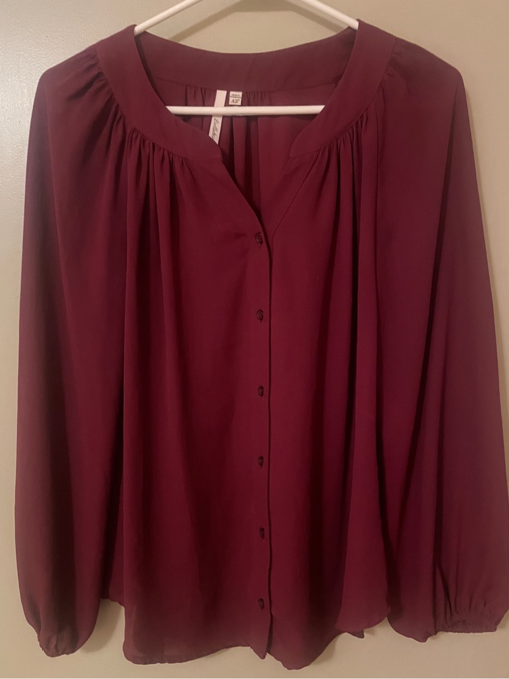 Bellatrix Burgundy Button-Front Long-Sleeve Blouse